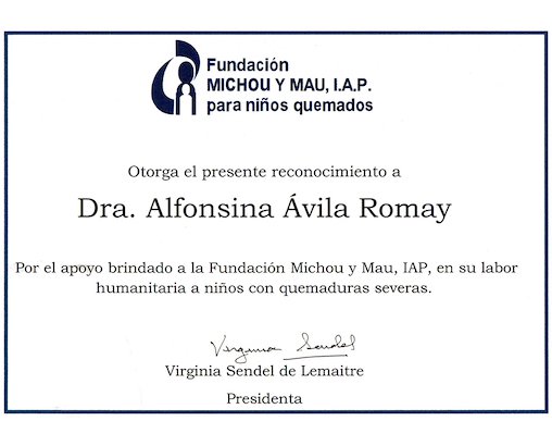 Reconocimiento DRa alfonsina Avila Romay